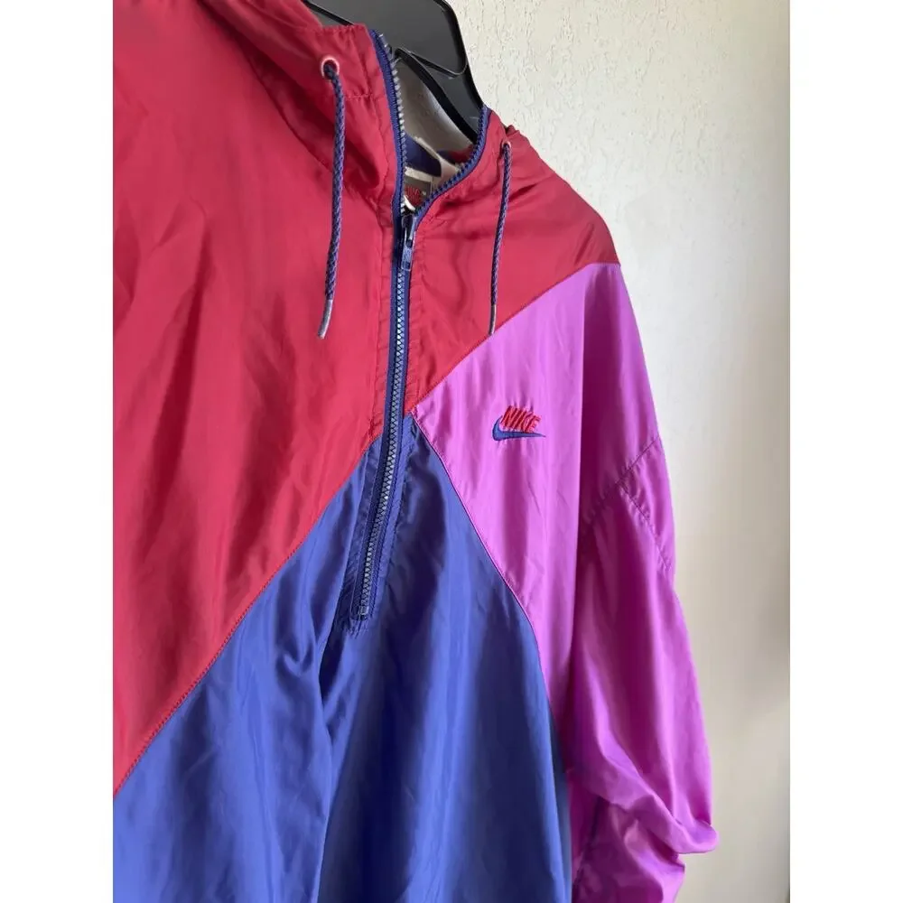 Vintage 80s 90s Nike Gray Label Red Pink Blue Colorblock Rain Quarter Zip Men L